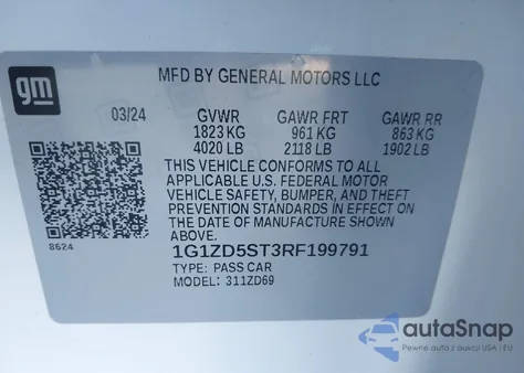 2024 Chevrolet Malibu Fwd 1Lt из США, поврежденный, VIN 1G1ZD5ST3RF199791